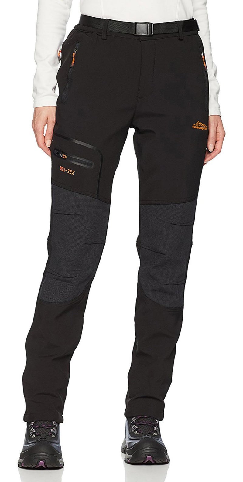 BenBoy Women's Outdoor Waterproof Windproof Fleece Slim Cargo Snow Ski Hiking Pants,Black X-Small - Image 1